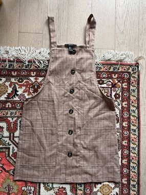 Forever 21 Brown Plaid Button-Front Mini overalls Dress